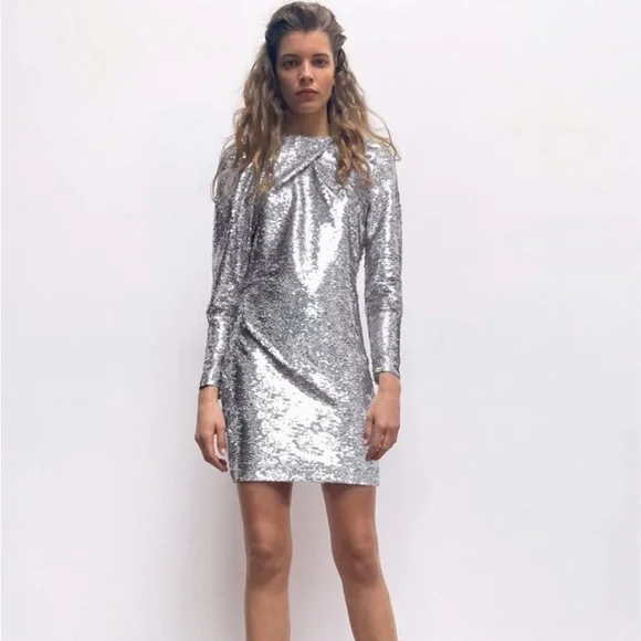 silver dresses Silver Style and Grace Sequin Dress | Extra Small | Dazzling Sequin Dress with Stretch Fabric